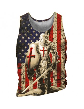 American Flag Templar Jesus Cross Vintage Print Men's Vest