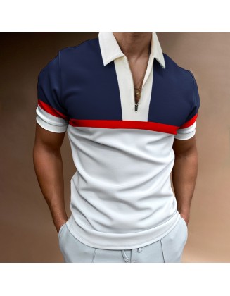 Men's Casual Short Sleeve Zipper Polo Shirt