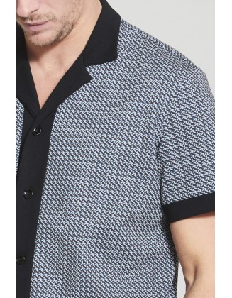 Fabric Texture Color Block Short-sleeved Shirt