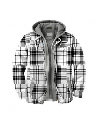 Men's Checkered Textured Winter Thick Hooded Jacket